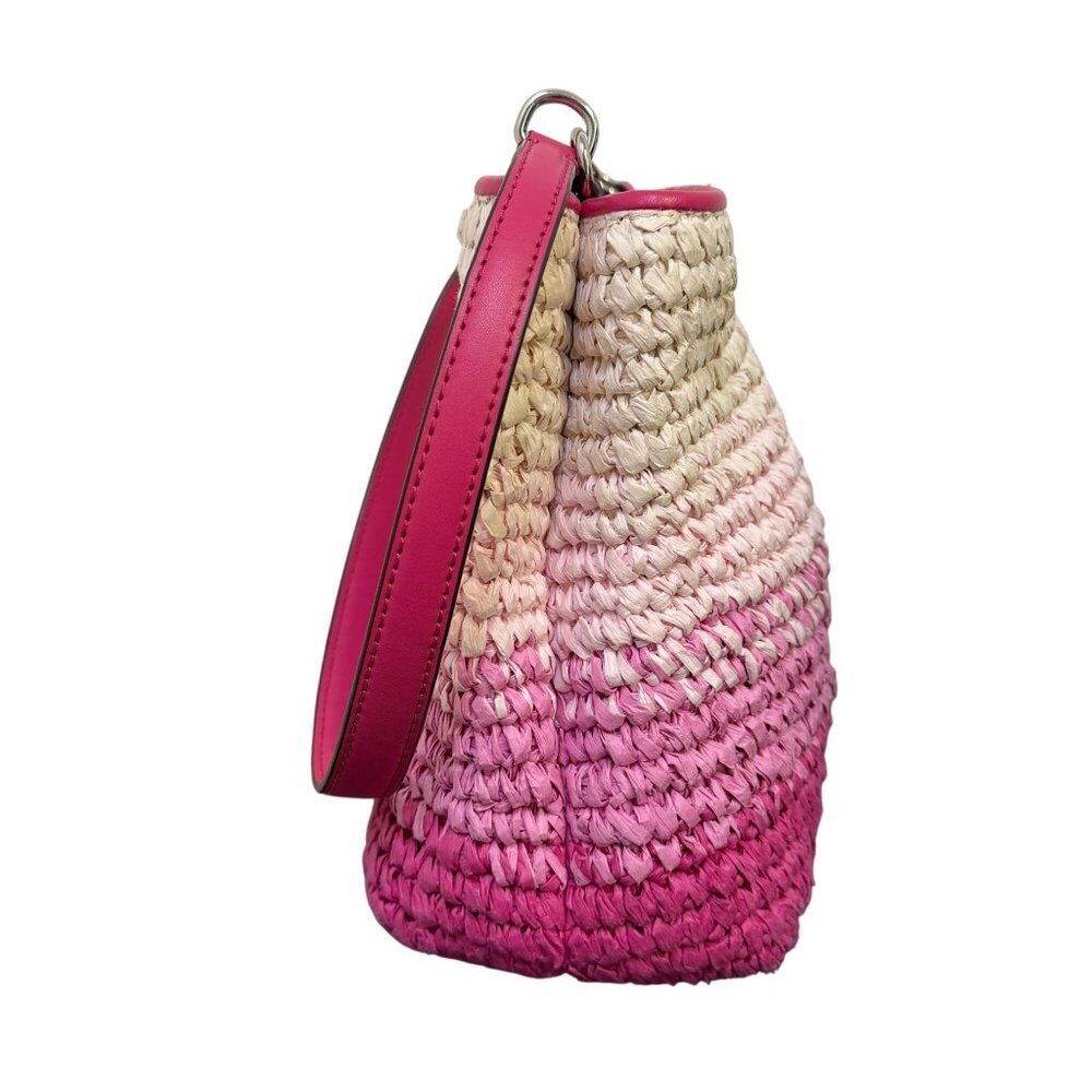 Michael Kors Straw Tote Bag Pink Gradient With Shoulder Strap - Picture 3 of 10